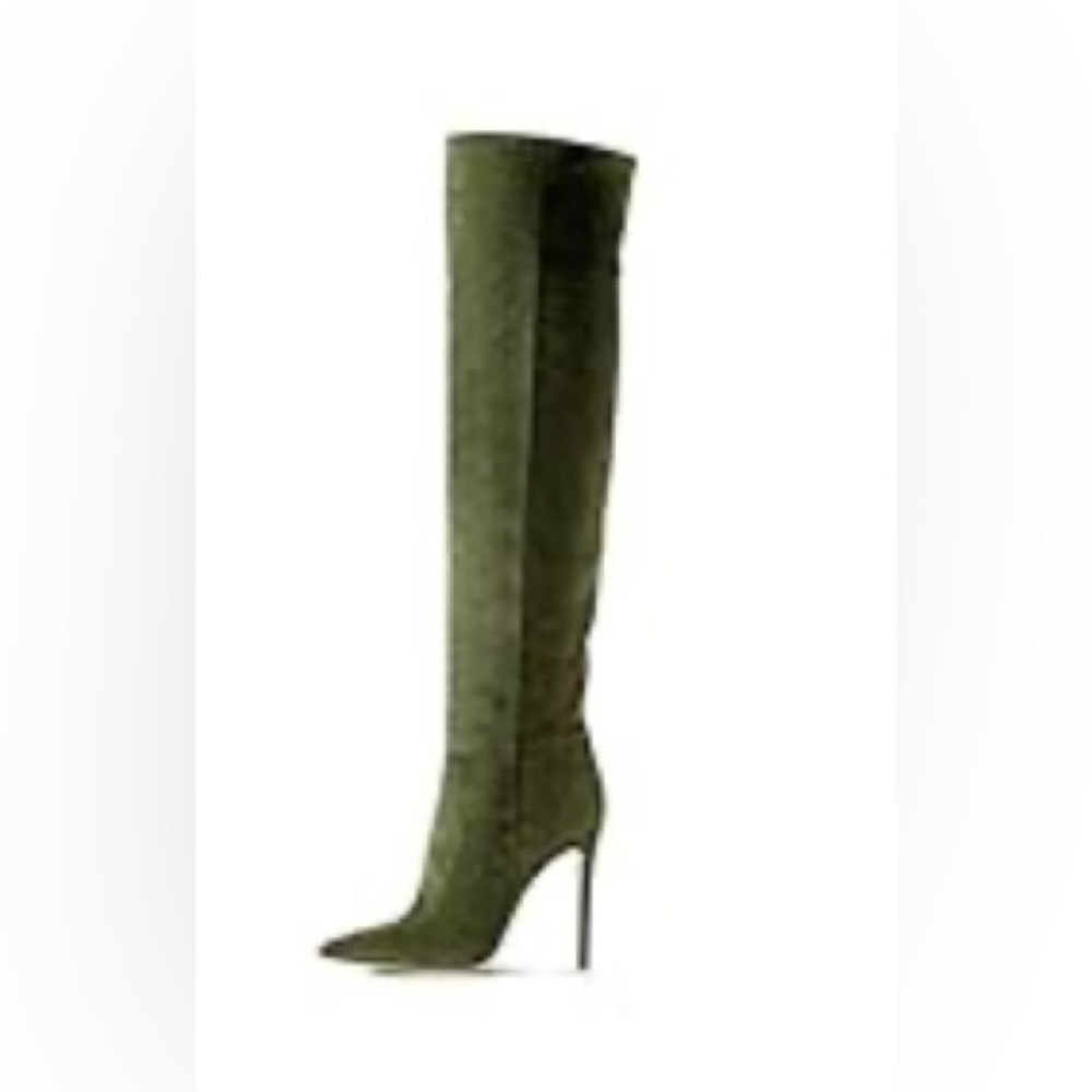 Green Suede Over-the-Knee Stiletto Boots – Size 9.5